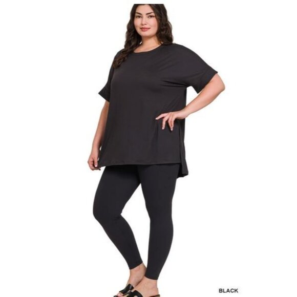 Zenana Outfitters Tops - NWOT Zenana Black Short Sleeve Brushed DTY Loungewear Set Sizes 1X-3X